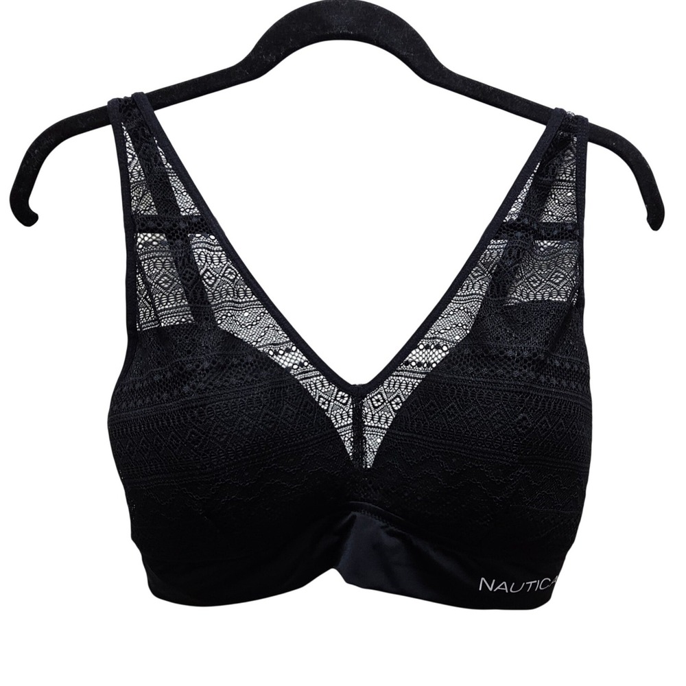 Nautica Intimates Black Lace Wireless Bralette V-Neck Adjustable Straps XL¹